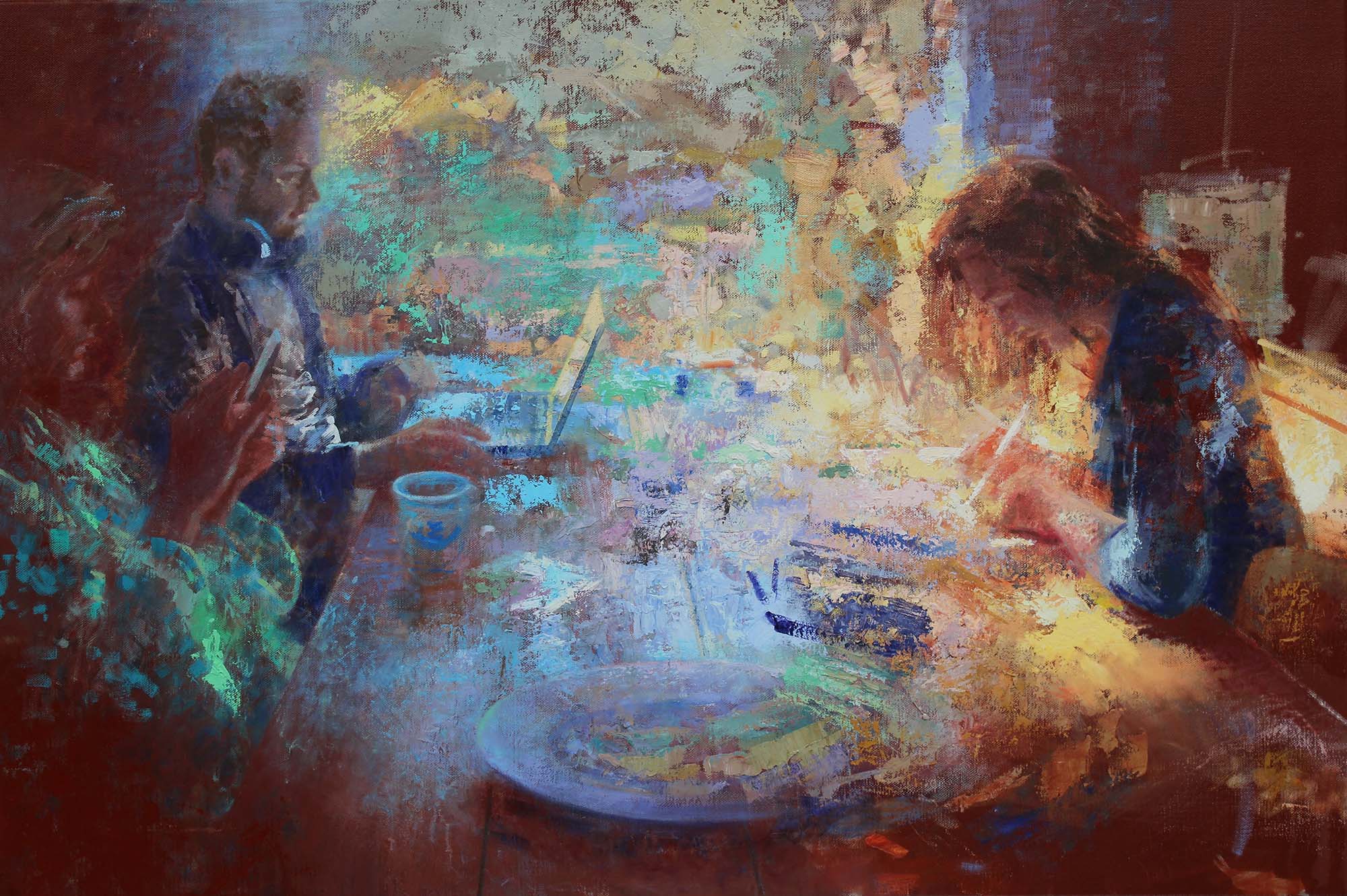 Peter Hartwig - Thuiswerken - 2021 - olieverf op linnen - 80 x120 cm